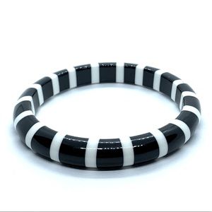 Black and White Striped Bangle Bracelet